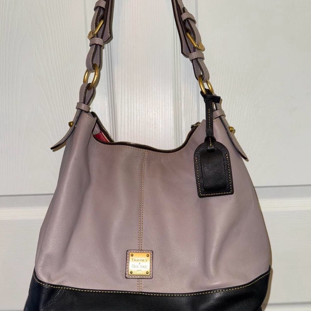 Dooney & Bourke Leather Hobo Bag - Taupe/Tan and Black